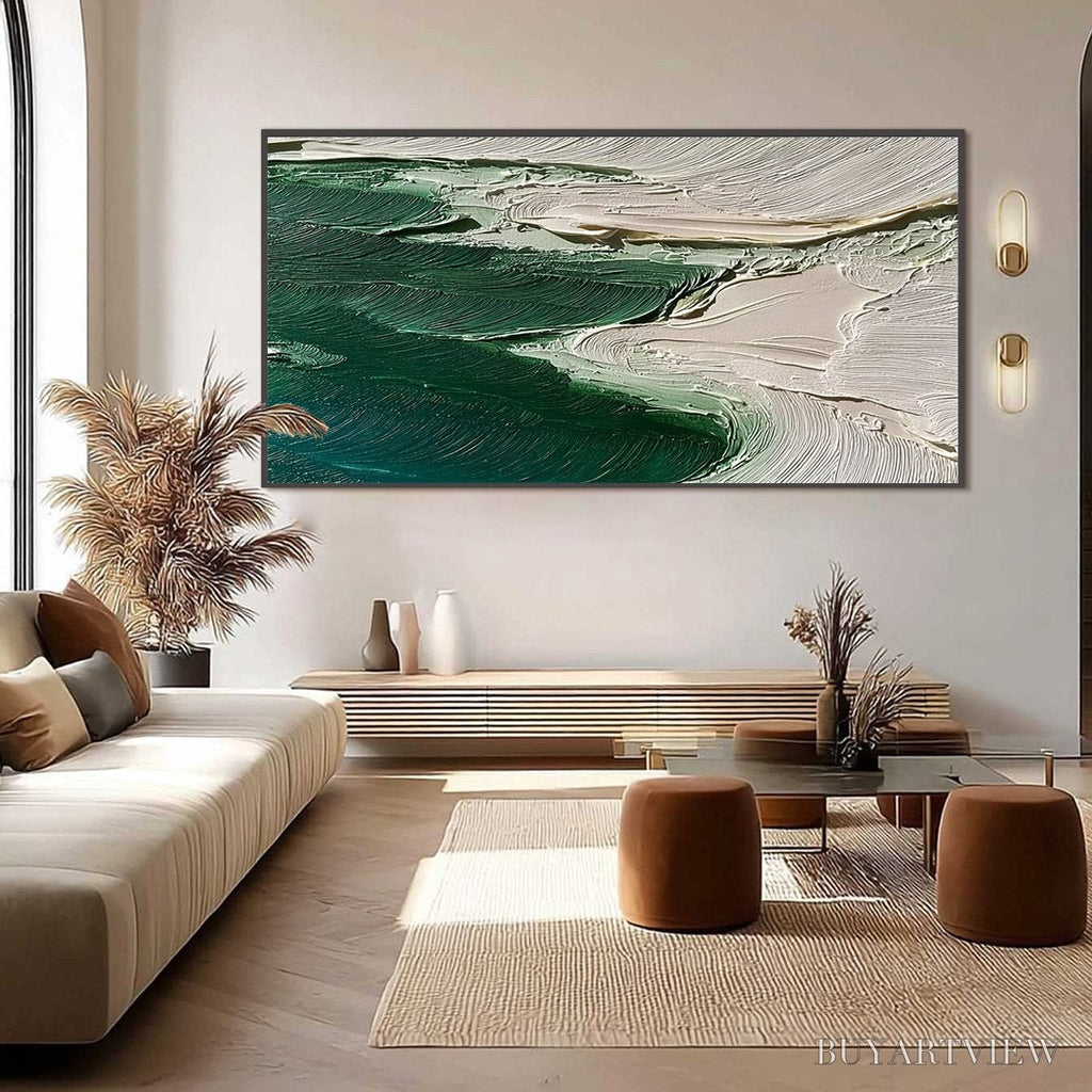 ARTOVITAS Emerald Tide – Textured Wabi Sabi Abstract Coastal Painting - image 2