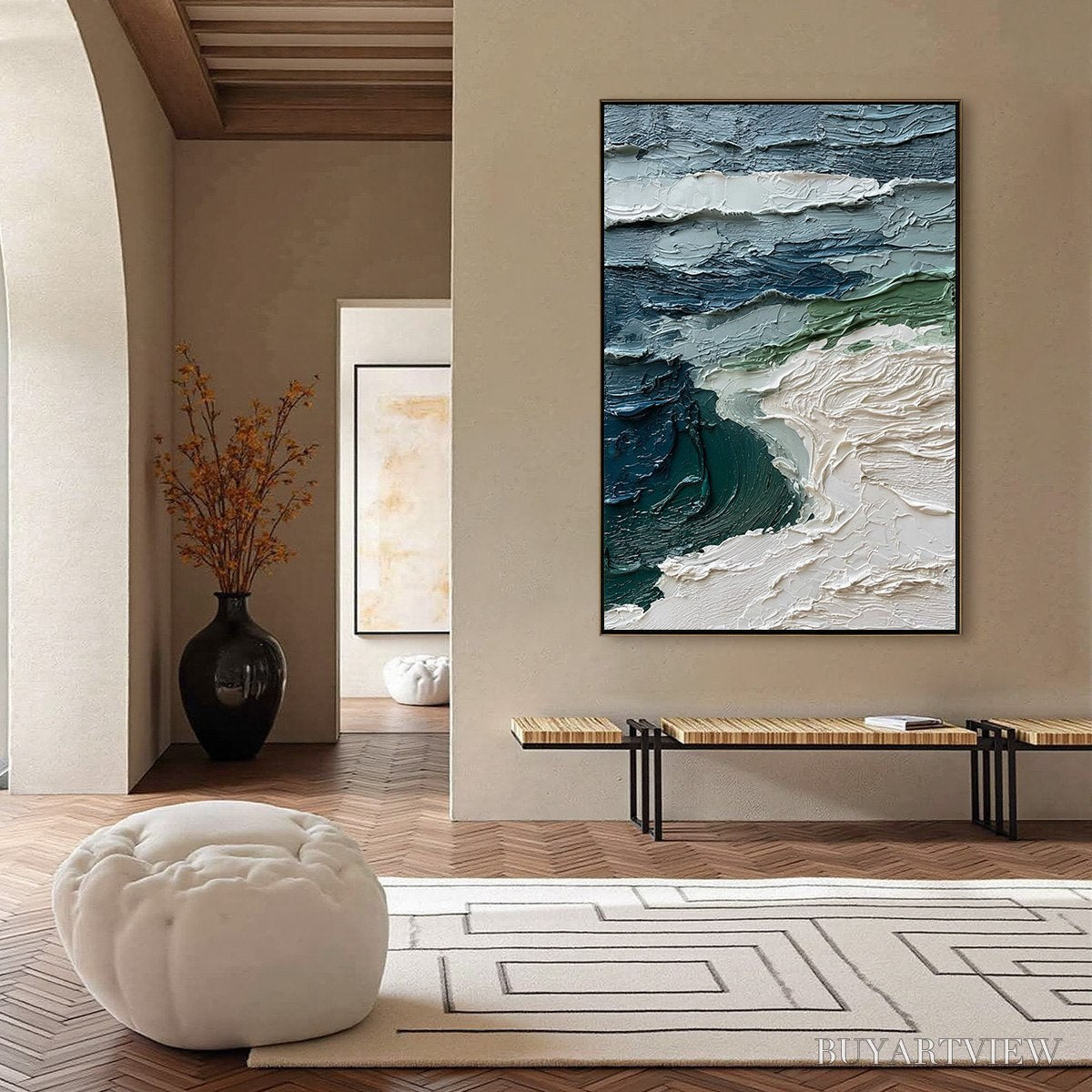 ARTOVITAS Atlantic Crest – Textured Wabi Sabi Seascape Impasto Oil Painting - image 4