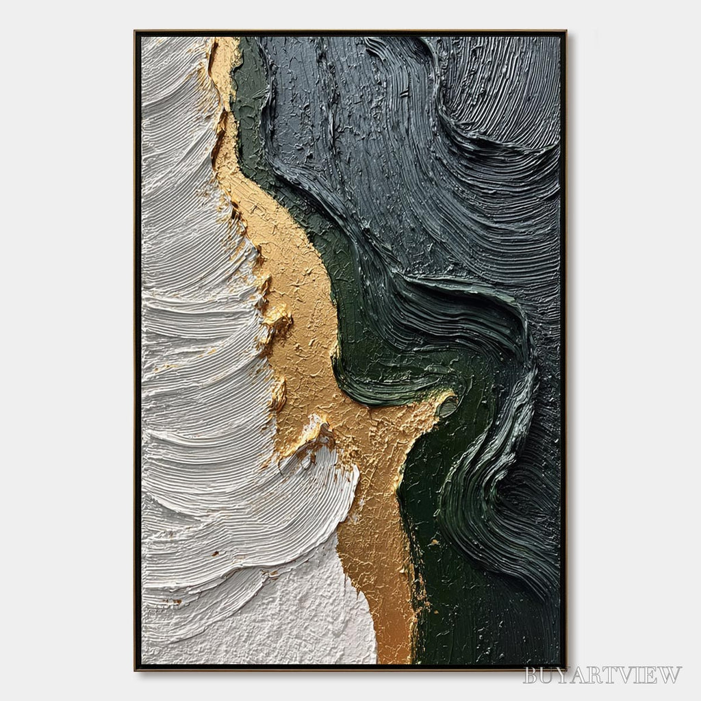 ARTOVITAS Emerald Shore – Textured Abstract Wabi Sabi - image 1