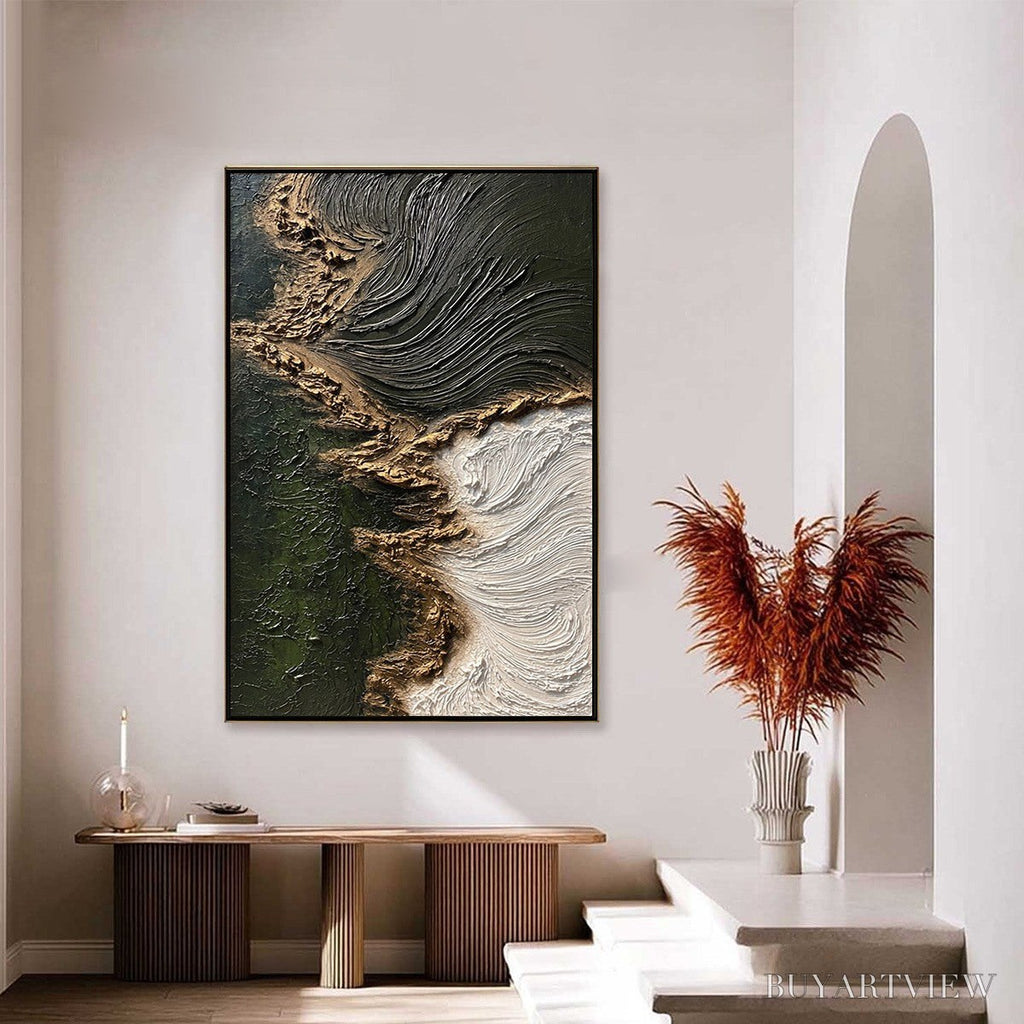 ARTOVITAS Emerald Shore – Wabi Sabi Textured Abstract Coastal Painting - image 2