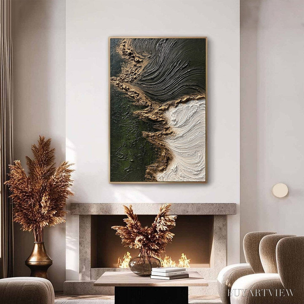 ARTOVITAS Emerald Shore – Wabi Sabi Textured Abstract Coastal Painting - image 4