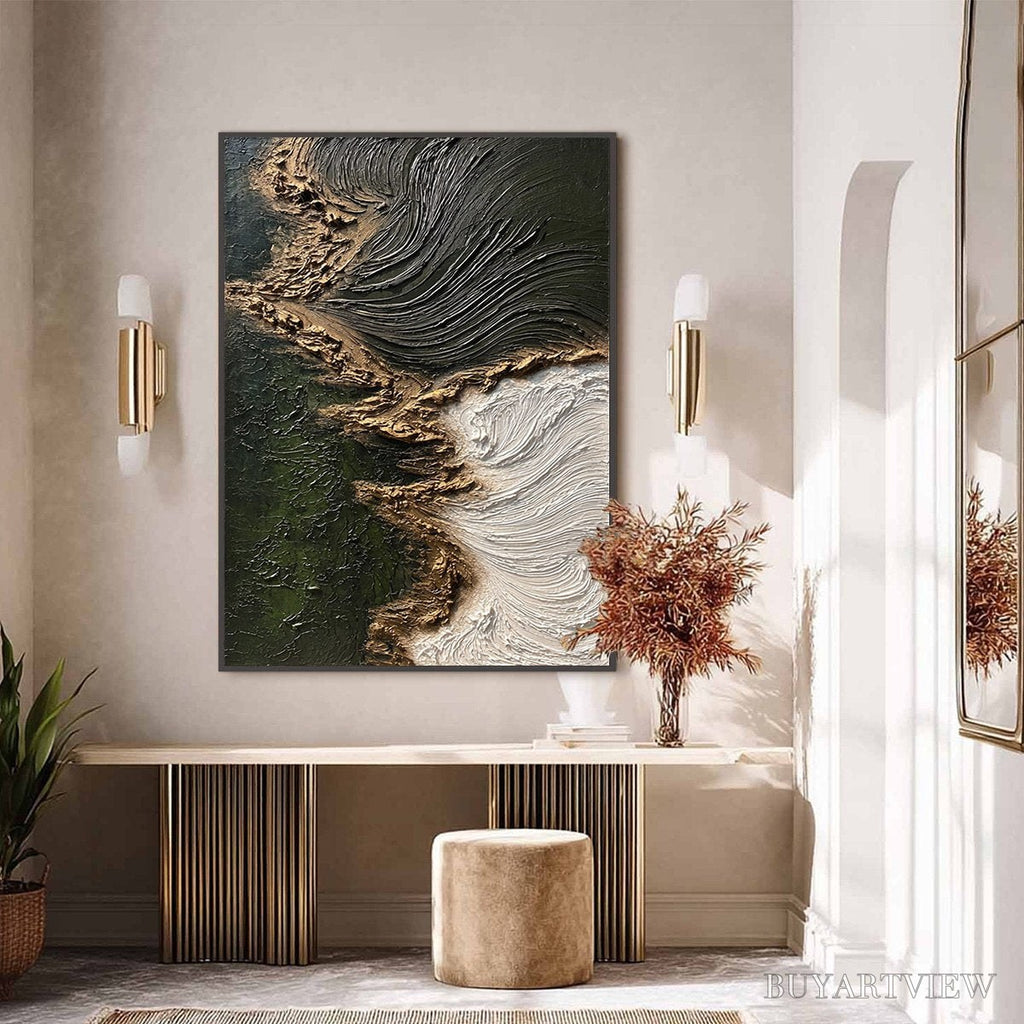 ARTOVITAS Emerald Shore – Wabi Sabi Textured Abstract Coastal Painting - image 6