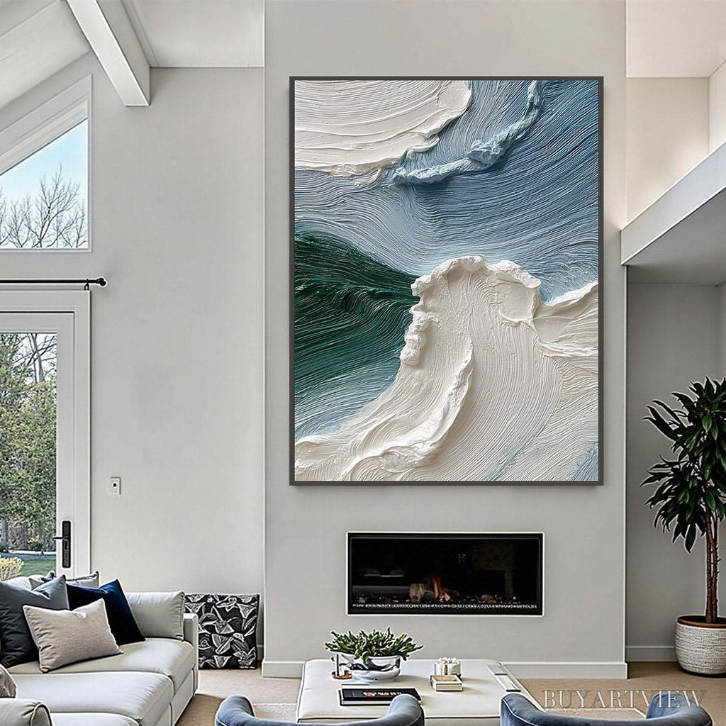 ARTOVITAS Aegean Crest – Heavily Textured Wabi Sabi Abstract Seascape Painting - image 4