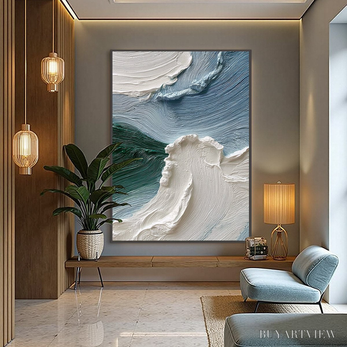 ARTOVITAS Aegean Crest – Heavily Textured Wabi Sabi Abstract Seascape Painting - image 6