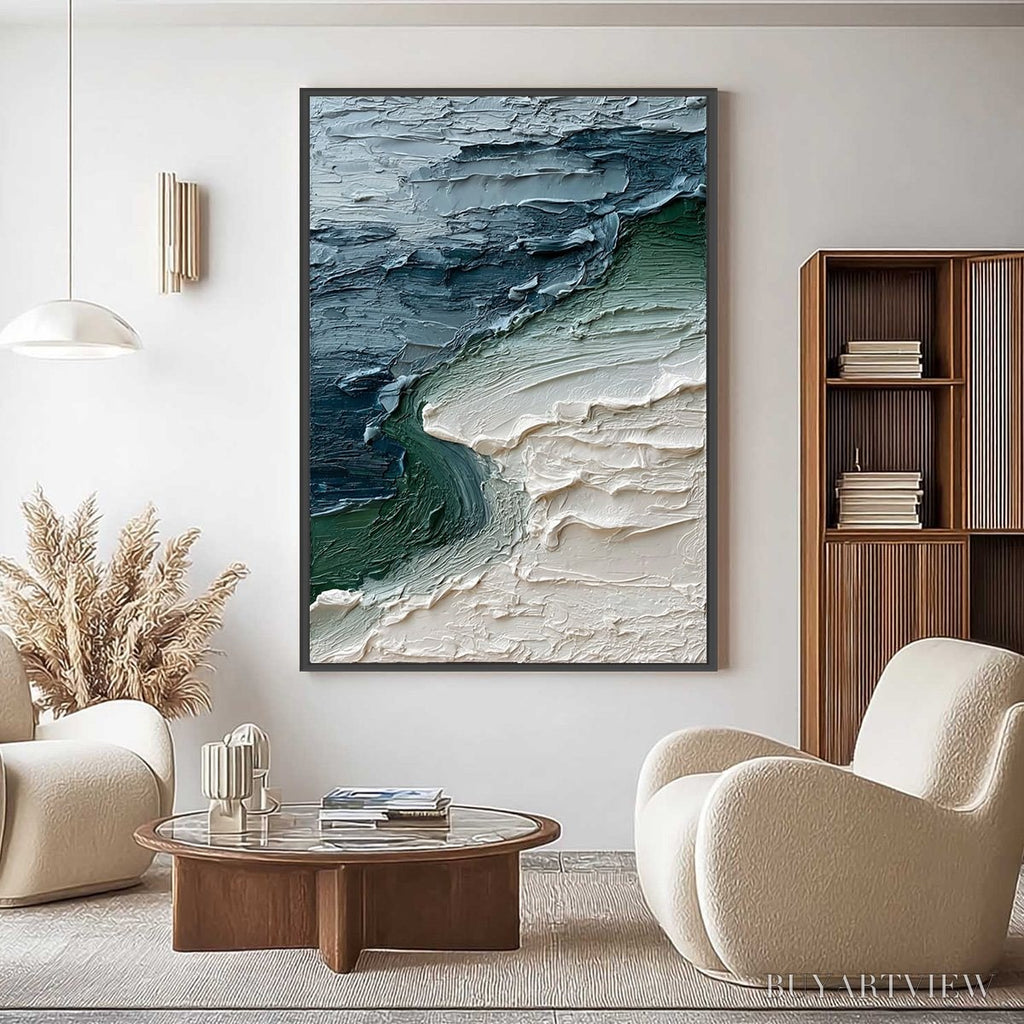 ARTOVITAS Tidal Convergence – Textured Wabi Sabi Abstract Seascape Painting - image 2