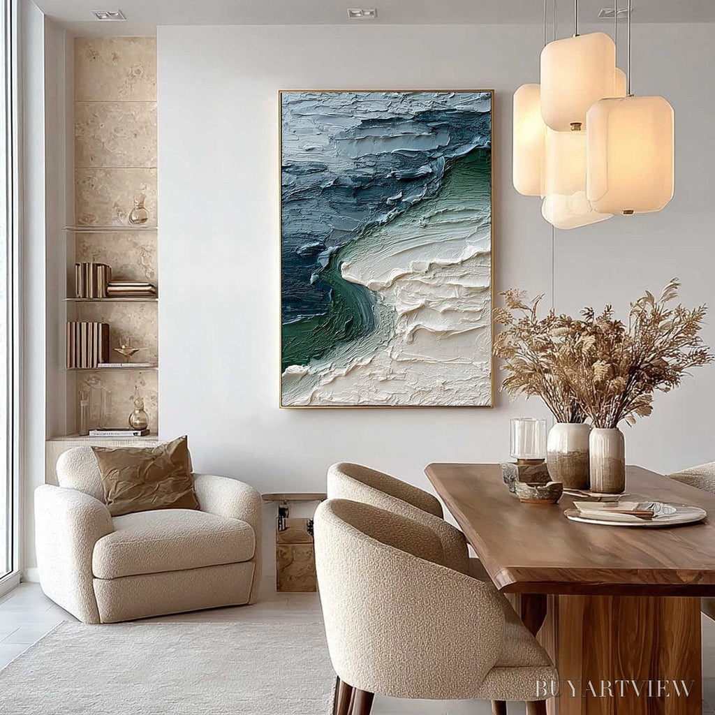 ARTOVITAS Tidal Convergence – Textured Wabi Sabi Abstract Seascape Painting - image 4
