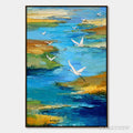 ARTOVITAS Aquamarine Sojourn – Textured Impasto Coastal Landscape Painting with Birds - image 1