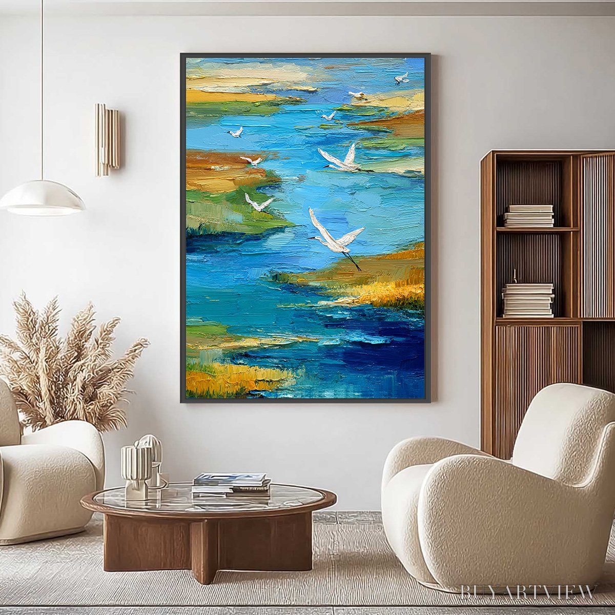ARTOVITAS Aquamarine Sojourn – Textured Impasto Coastal Landscape Painting with Birds - image 2