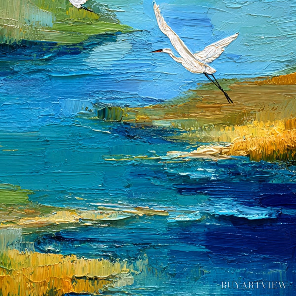 ARTOVITAS Aquamarine Sojourn – Textured Impasto Coastal Landscape Painting with Birds - image 3