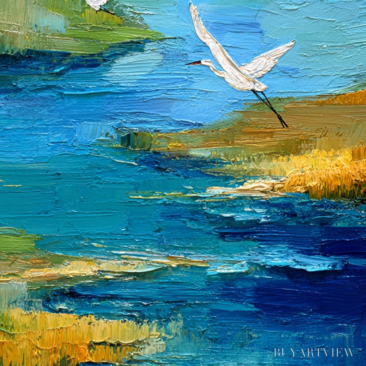 ARTOVITAS Aquamarine Sojourn – Textured Impasto Coastal Landscape Painting with Birds - image 3