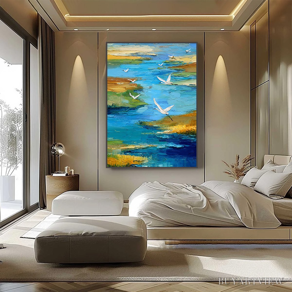 ARTOVITAS Aquamarine Sojourn – Textured Impasto Coastal Landscape Painting with Birds - image 6