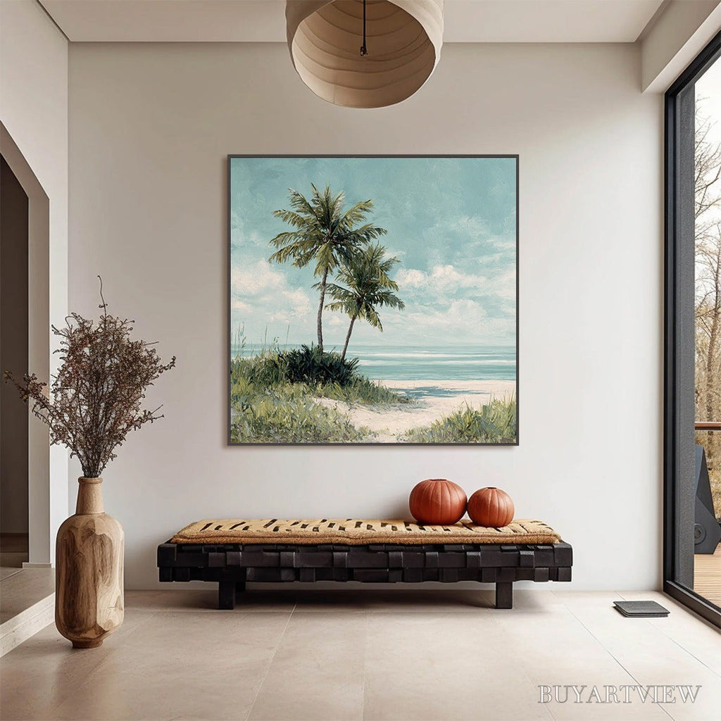 ARTOVITAS Ocean Breeze – Serene Coastal Palm Tree Beach Painting - image 2