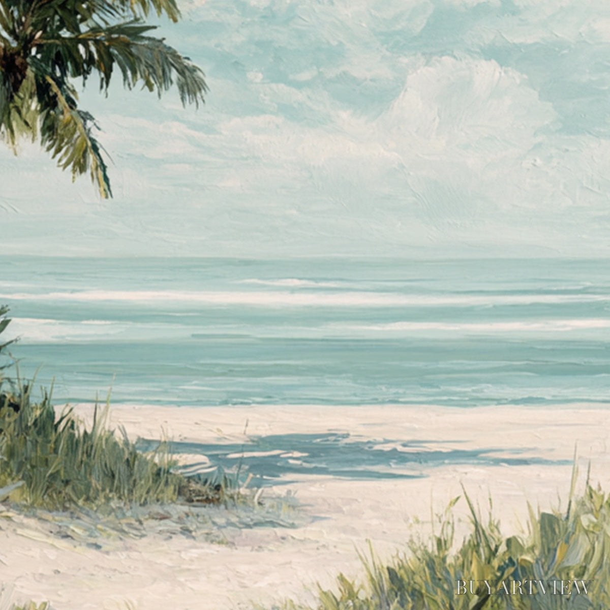 ARTOVITAS Ocean Breeze – Serene Coastal Palm Tree Beach Painting - image 3