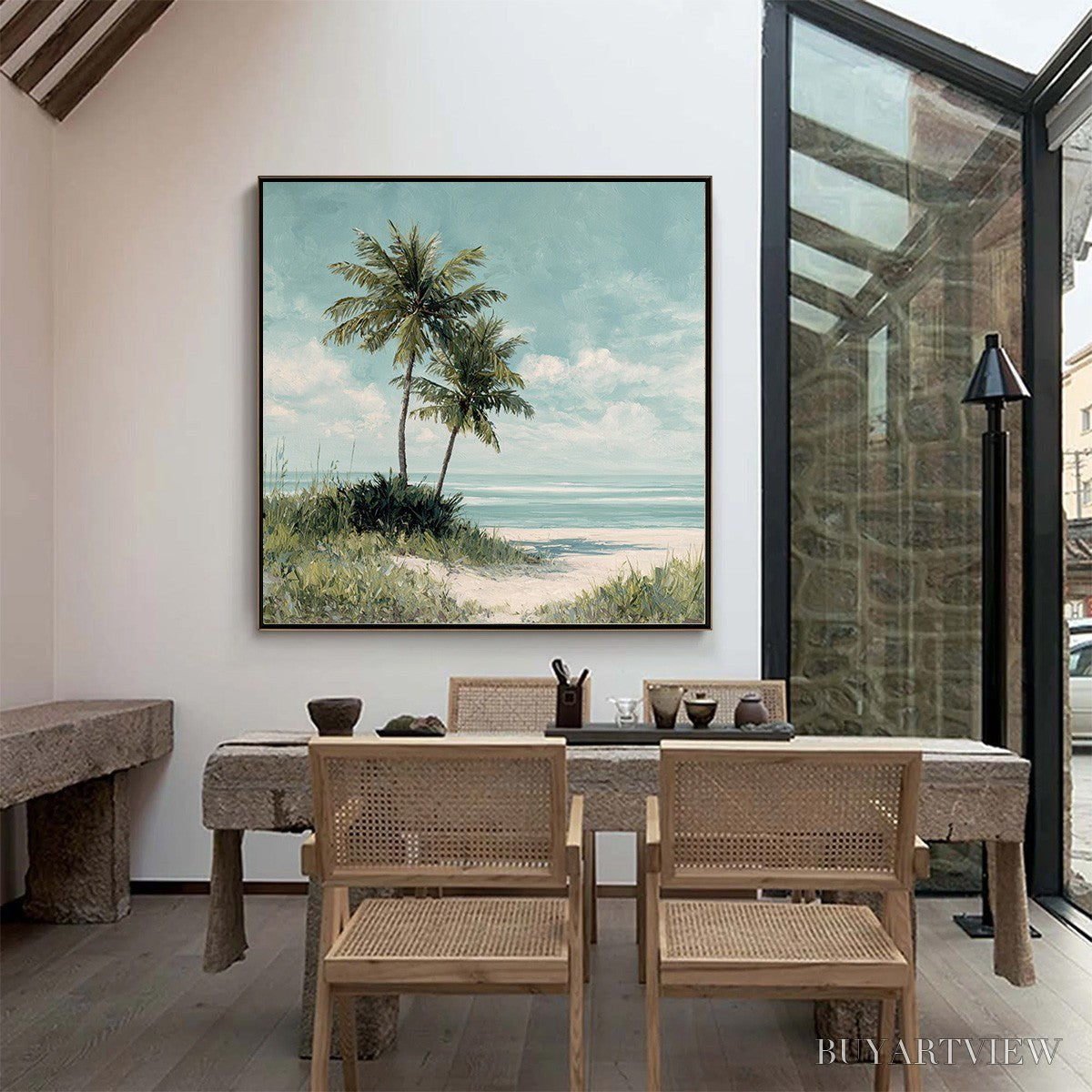 ARTOVITAS Ocean Breeze – Serene Coastal Palm Tree Beach Painting - image 4