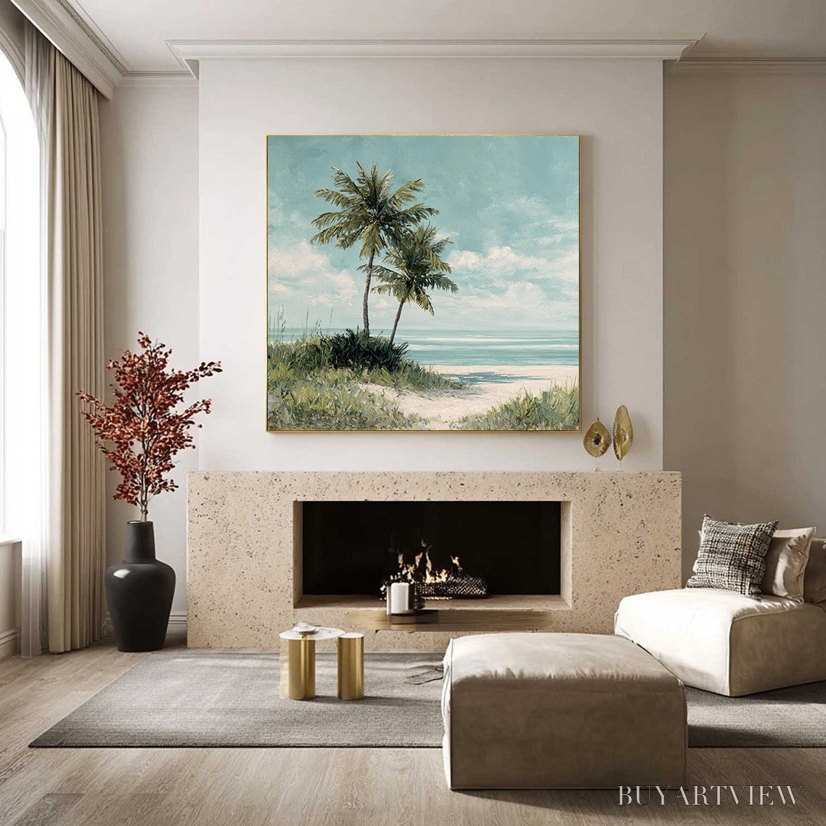 ARTOVITAS Ocean Breeze – Serene Coastal Palm Tree Beach Painting - image 6