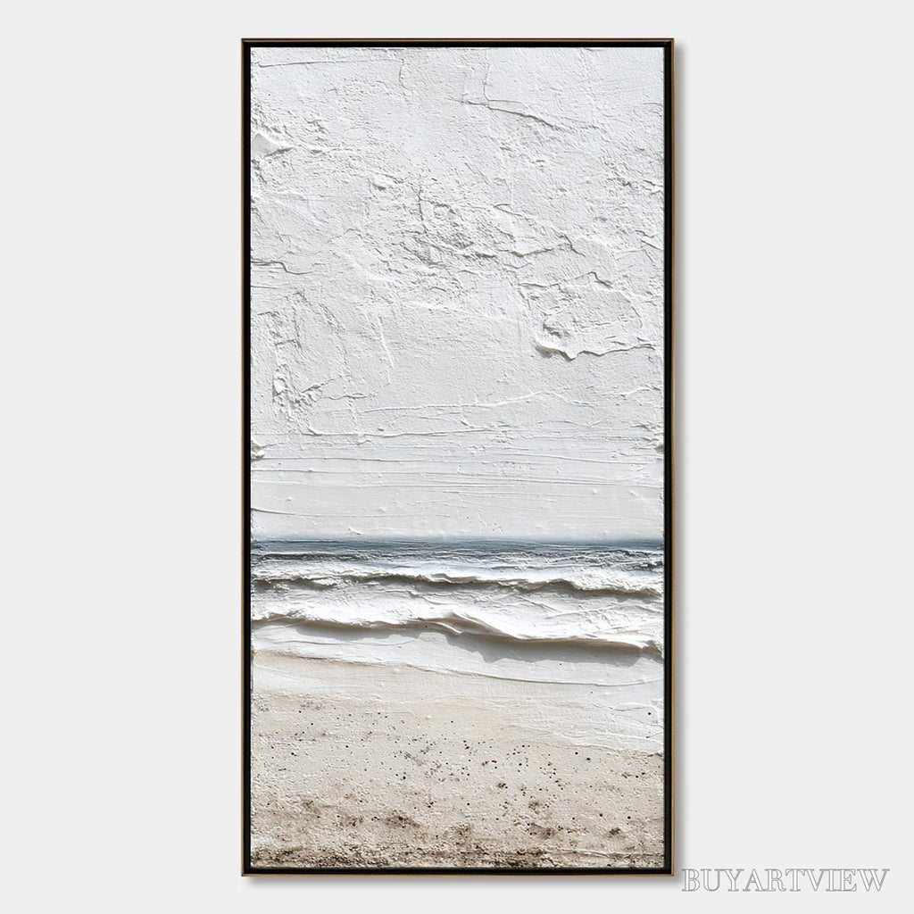ARTOVITAS Whispering Tide – Textured Wabi Sabi Beach Scene Painting - image 1