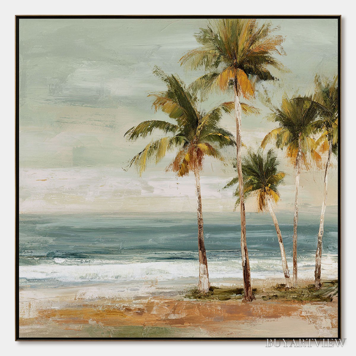 ARTOVITAS Coastal Whisper – Wabi Sabi Palm Tree Beach & Sea Painting - image 1