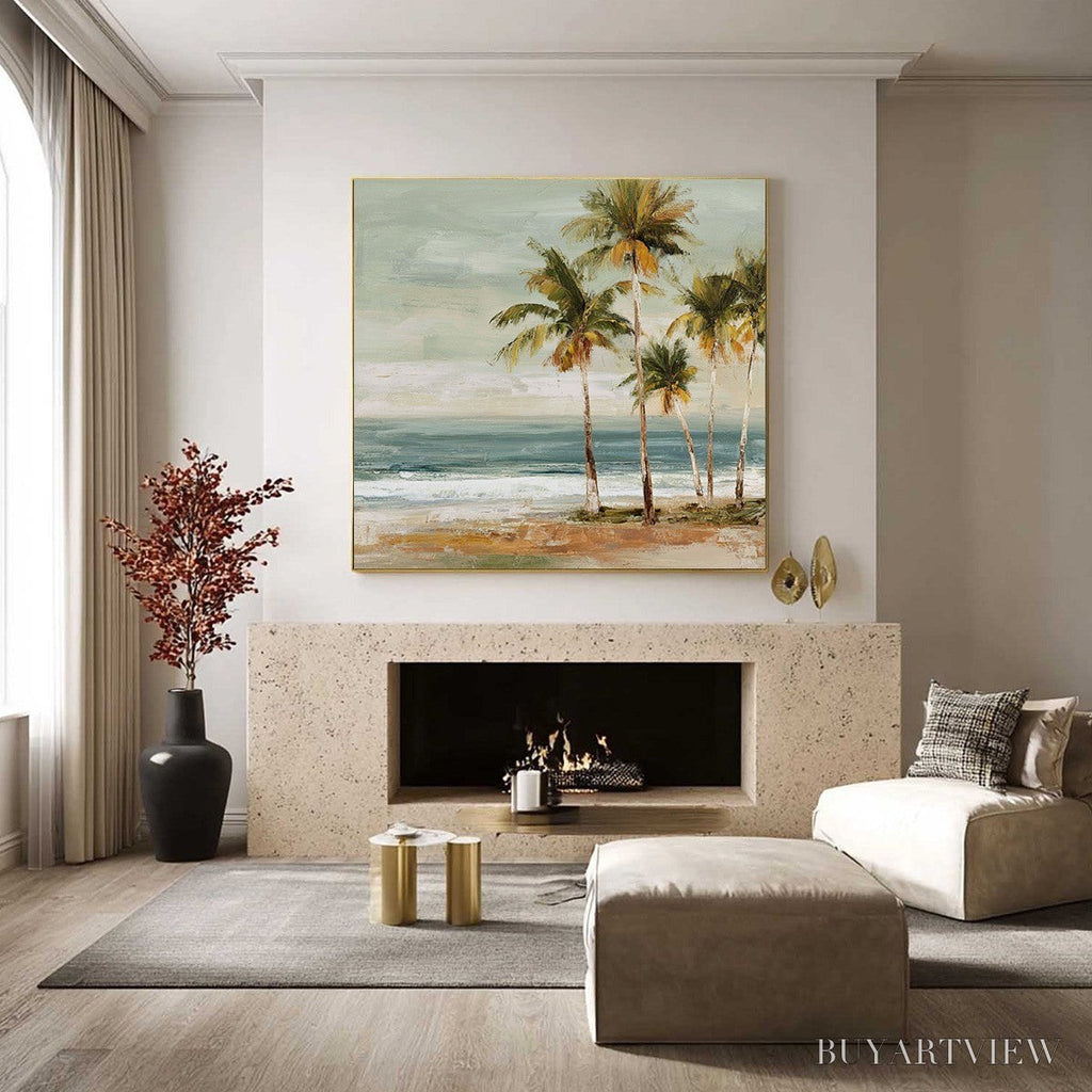 ARTOVITAS Coastal Whisper – Wabi Sabi Palm Tree Beach & Sea Painting - image 2