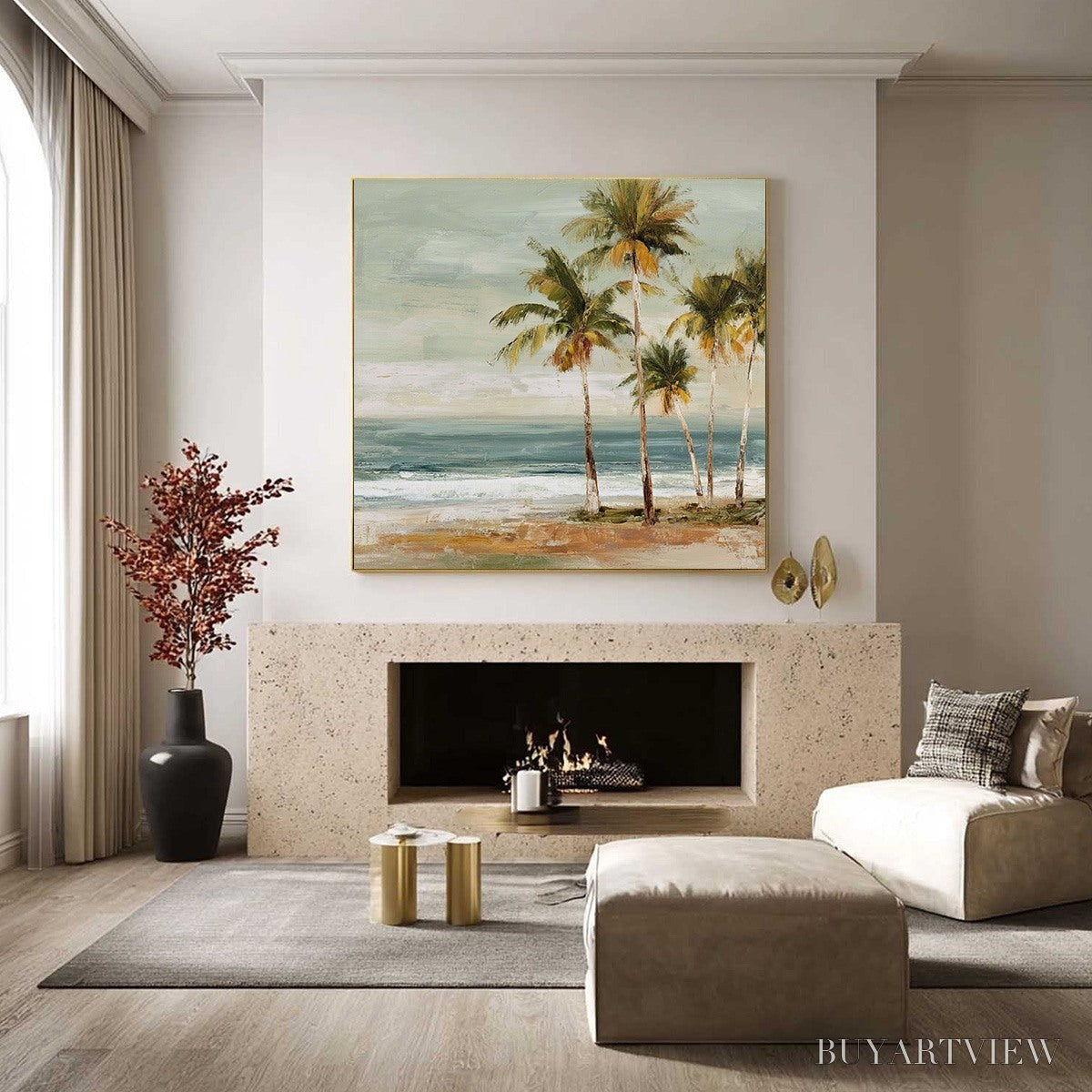 ARTOVITAS Coastal Whisper – Wabi Sabi Palm Tree Beach & Sea Painting - image 2
