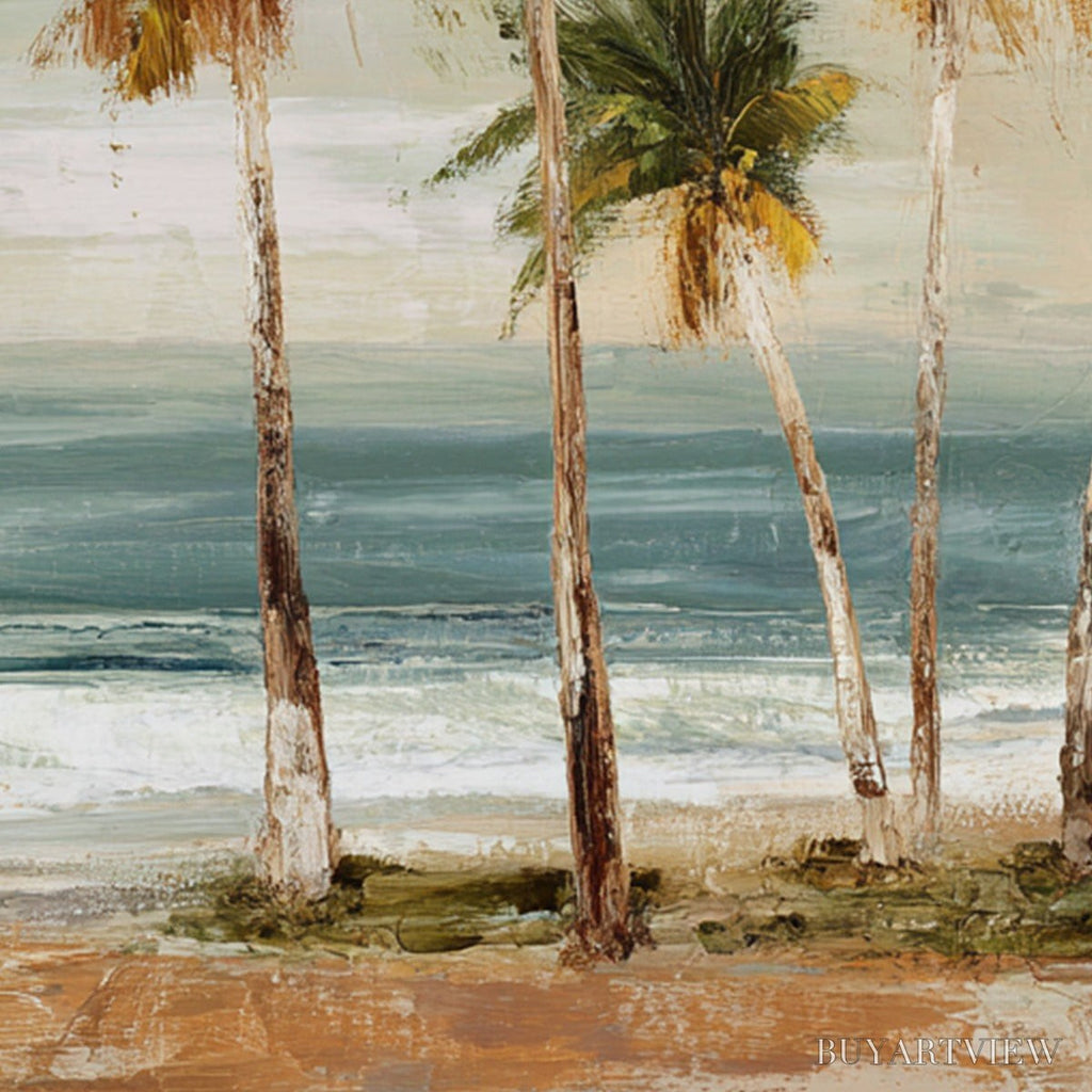 ARTOVITAS Coastal Whisper – Wabi Sabi Palm Tree Beach & Sea Painting - image 3