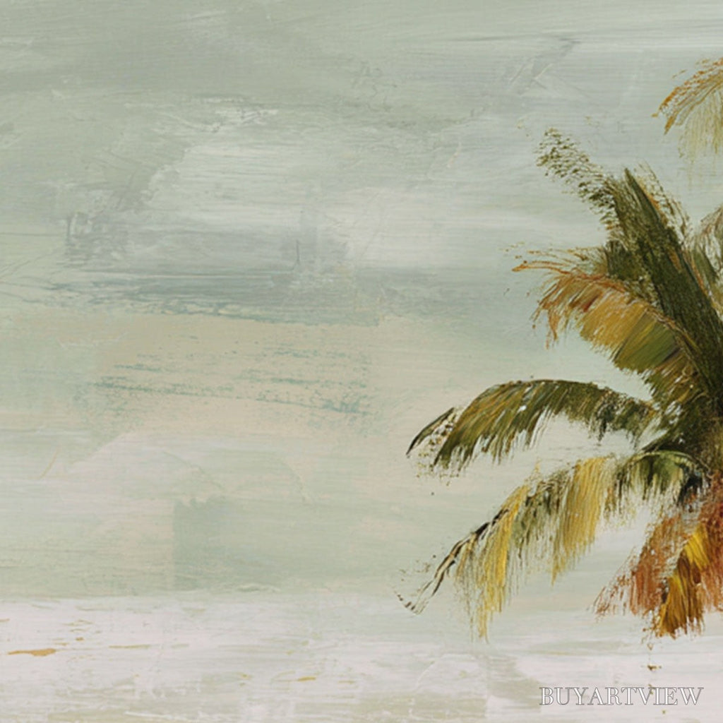 ARTOVITAS Coastal Whisper – Wabi Sabi Palm Tree Beach & Sea Painting - image 5