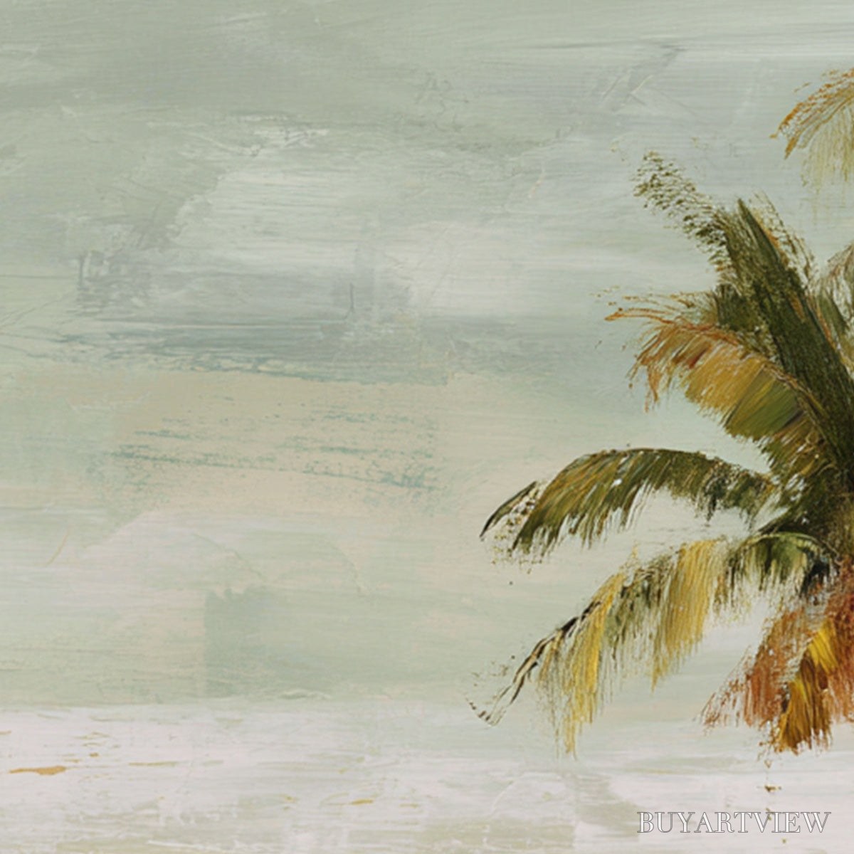 ARTOVITAS Coastal Whisper – Wabi Sabi Palm Tree Beach & Sea Painting - image 5