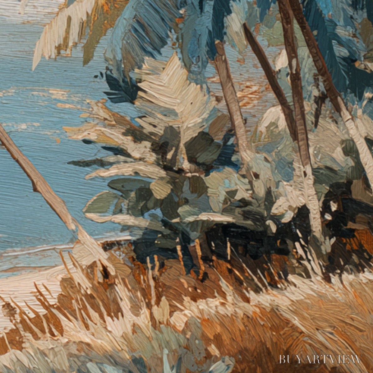 ARTOVITAS Cerulean Shore – Textured Impasto Palm Tree Beach Painting - image 3