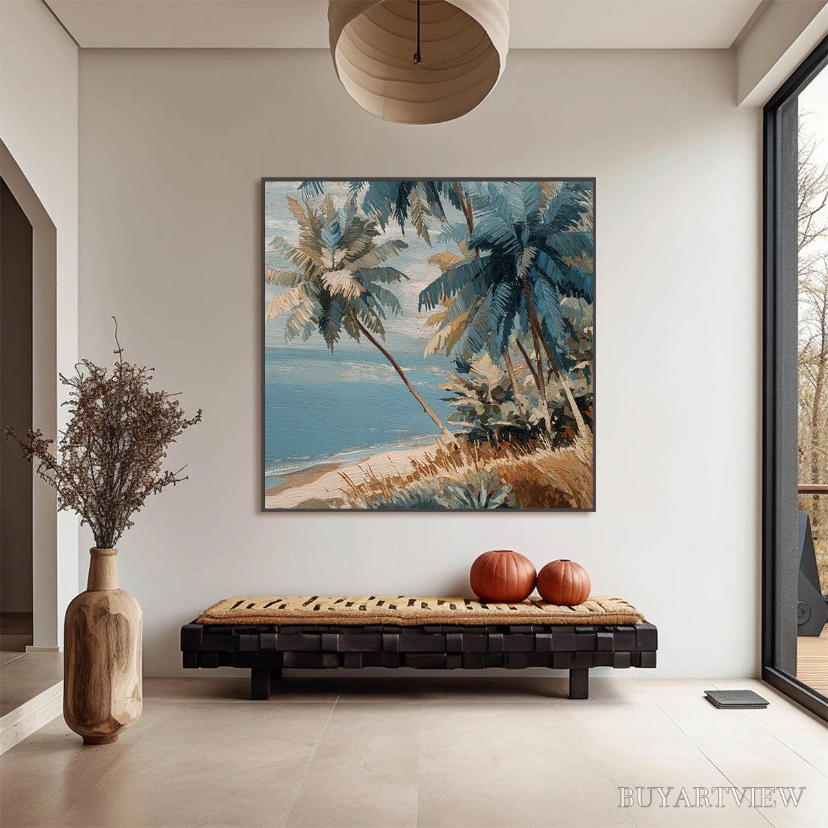 ARTOVITAS Cerulean Shore – Textured Impasto Palm Tree Beach Painting - image 4