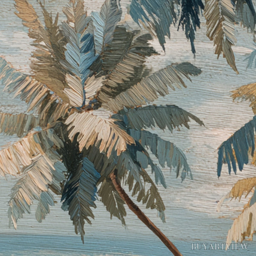ARTOVITAS Cerulean Shore – Textured Impasto Palm Tree Beach Painting - image 5
