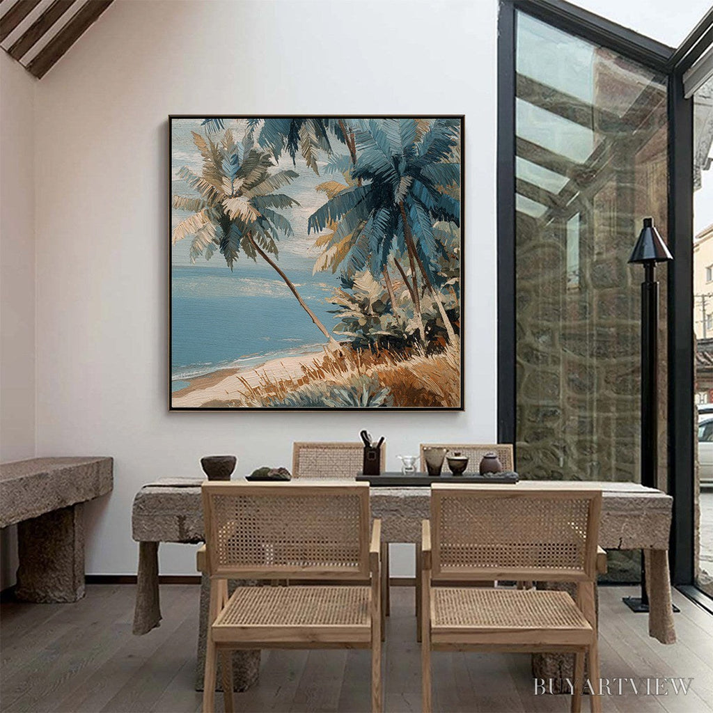 ARTOVITAS Cerulean Shore – Textured Impasto Palm Tree Beach Painting - image 6