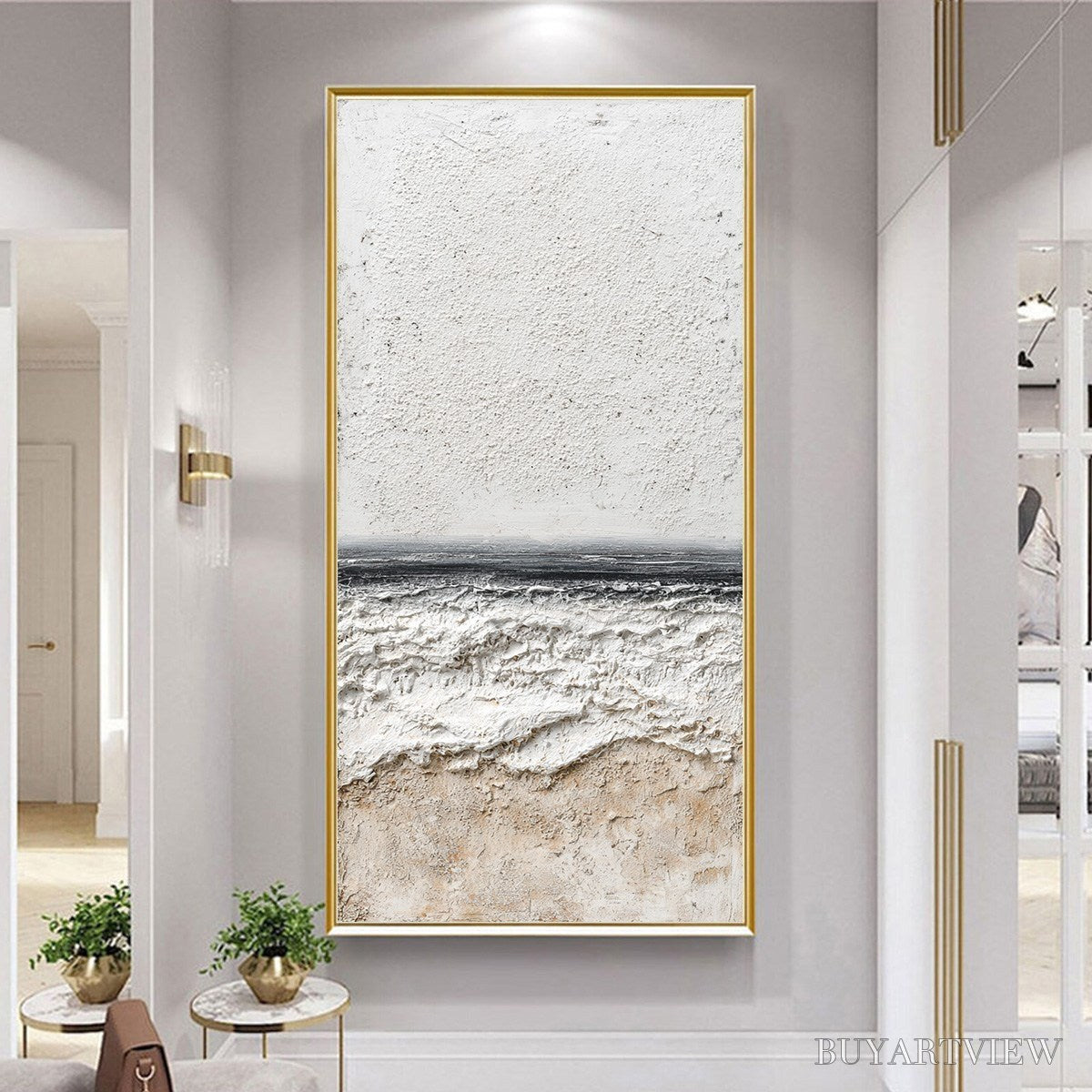 ARTOVITAS Eternal Shore – Wabi Sabi Textured Minimalist Seascape Painting - image 4