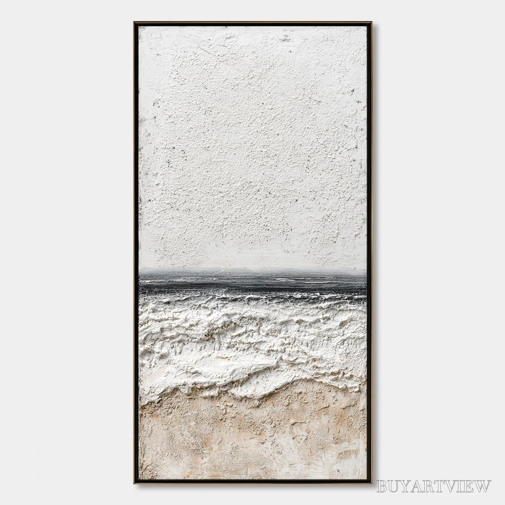 ARTOVITAS Noir Horizon – Textured Minimalist Black and White Seascape - image 1