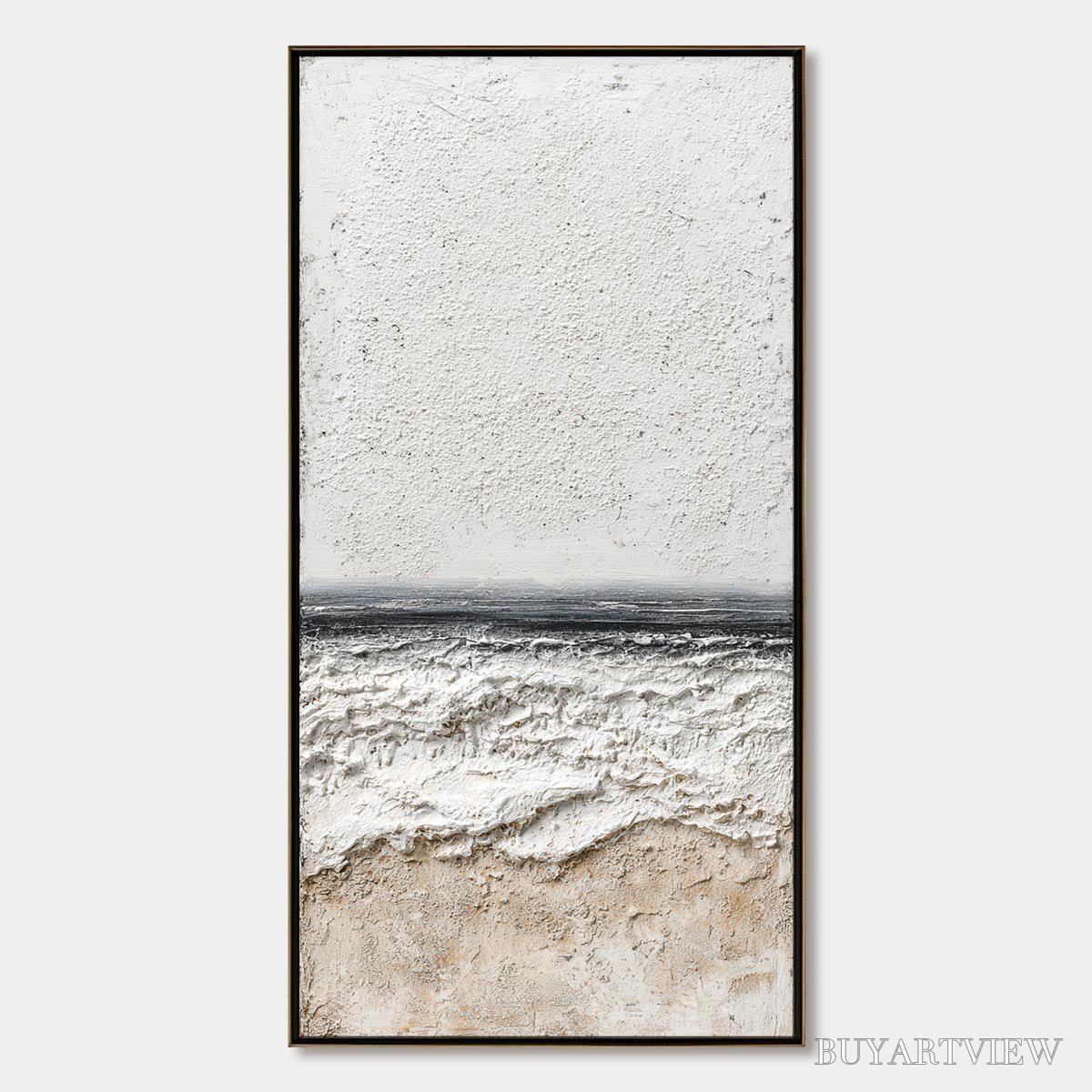 ARTOVITAS Noir Horizon – Textured Minimalist Black and White Seascape - image 1