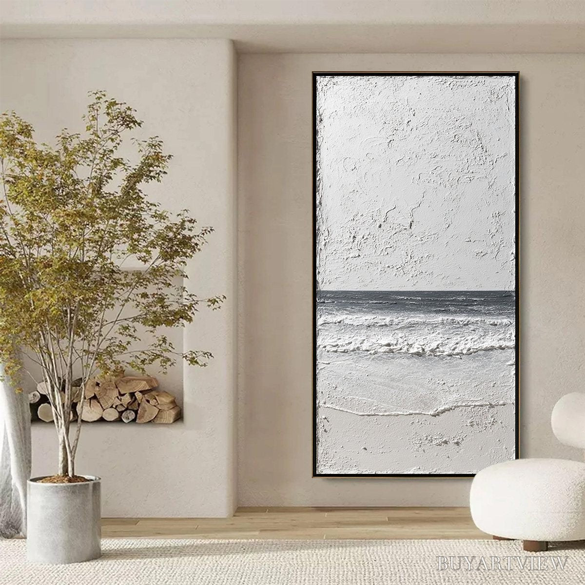 ARTOVITAS Noir Horizon – Textured Minimalist Black and White Seascape - image 6
