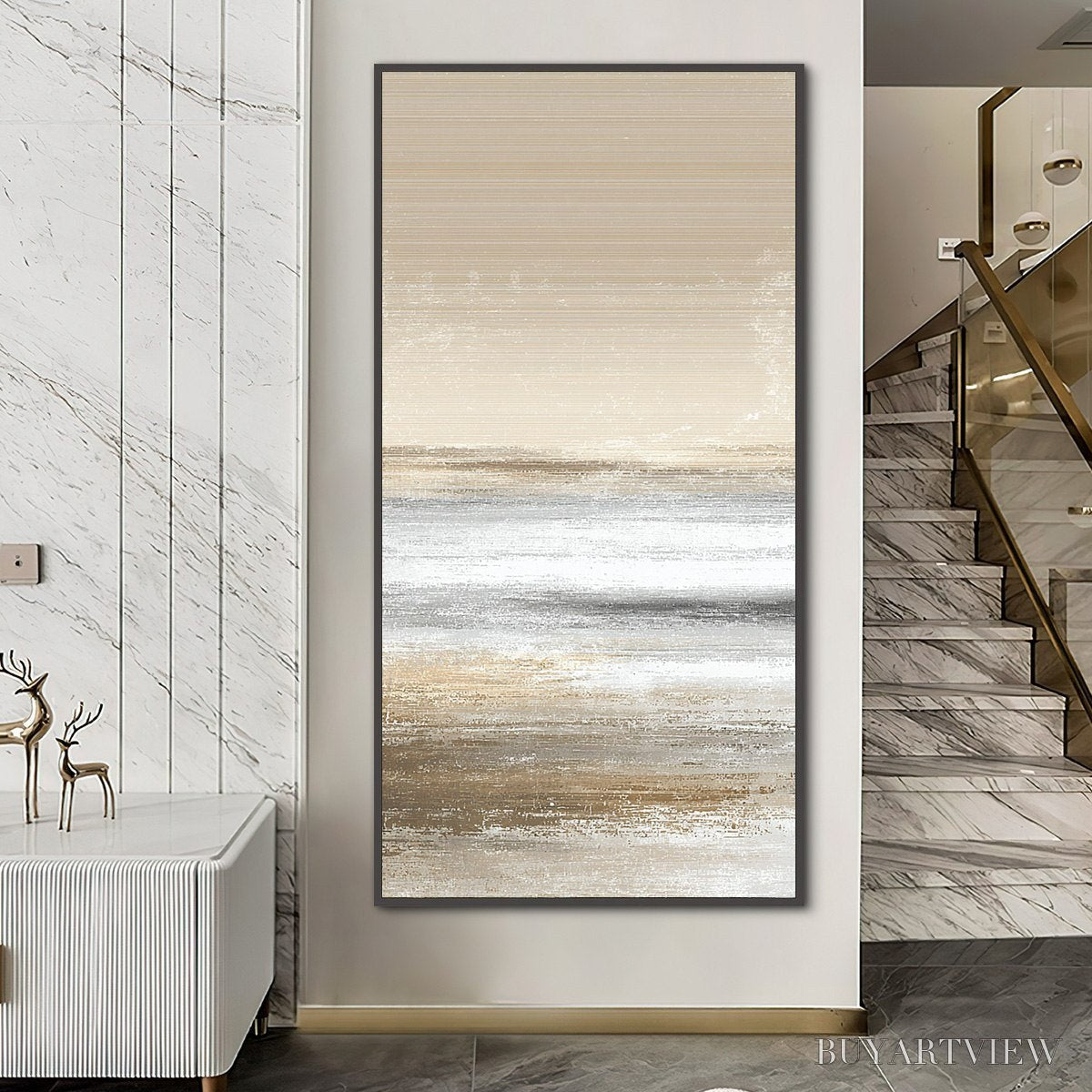 ARTOVITAS Sandstone Serenity – Minimalist Textured Abstract Seascape Painting - image 4