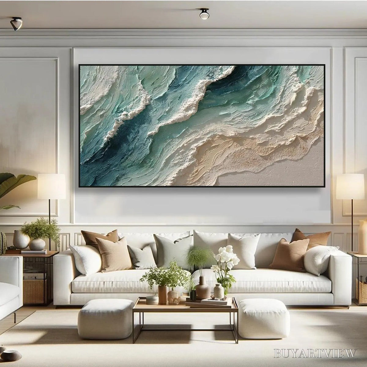 ARTOVITAS Ocean'S Breath – Textured Wabi Sabi Coastal Seascape Painting - image 6