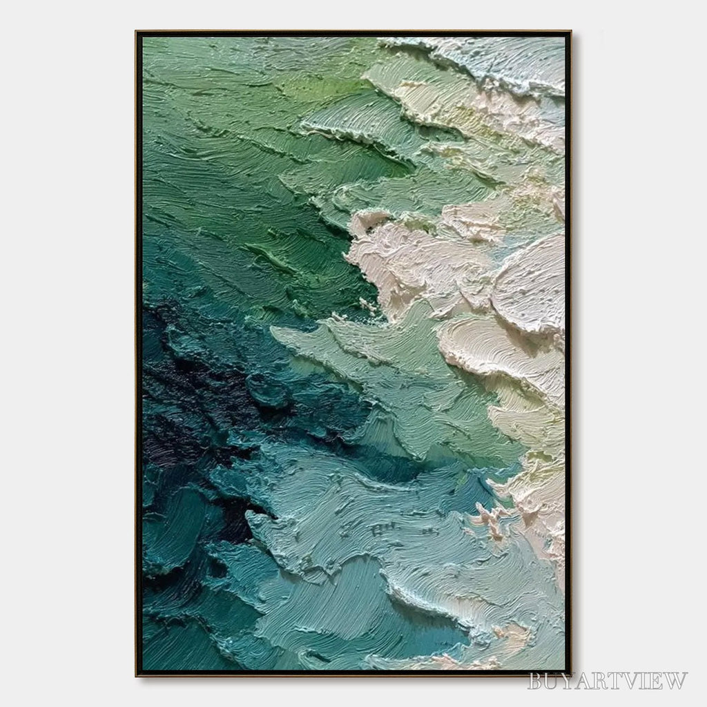 ARTOVITAS Emerald Tide – Textured Wabi Sabi Abstract Painting - image 1