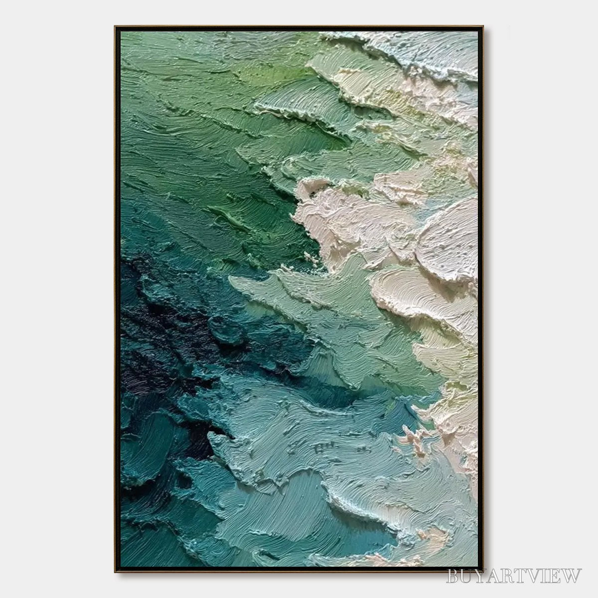 ARTOVITAS Emerald Tide – Textured Wabi Sabi Abstract Painting - image 1