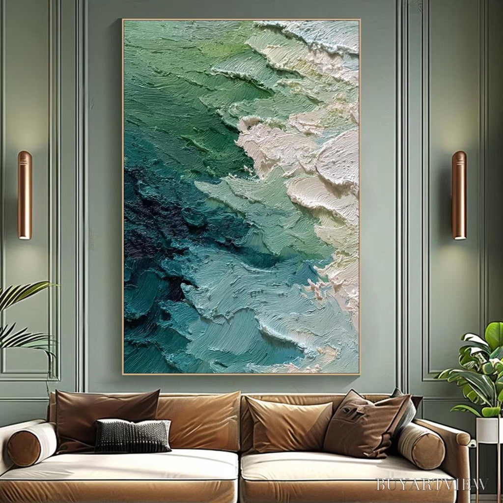 ARTOVITAS Emerald Tide – Textured Wabi Sabi Abstract Painting - image 2