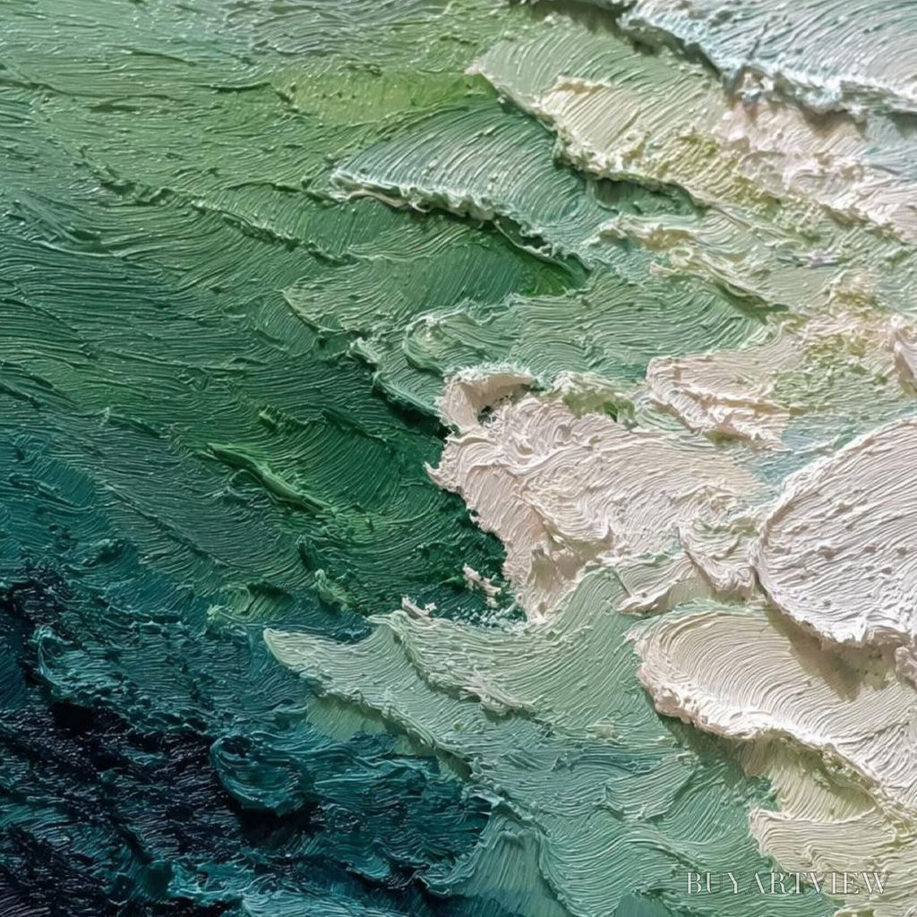 ARTOVITAS Emerald Tide – Textured Wabi Sabi Abstract Painting - image 3