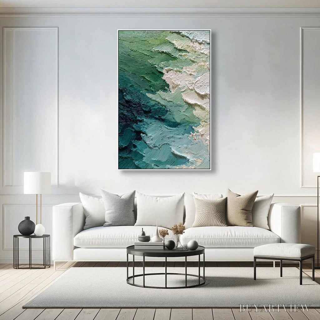 ARTOVITAS Emerald Tide – Textured Wabi Sabi Abstract Painting - image 4