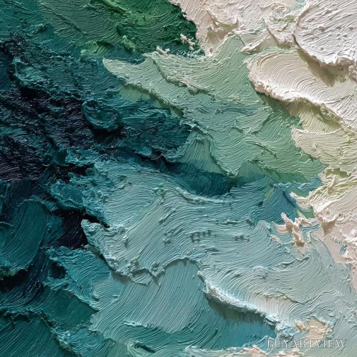 ARTOVITAS Emerald Tide – Textured Wabi Sabi Abstract Painting - image 5