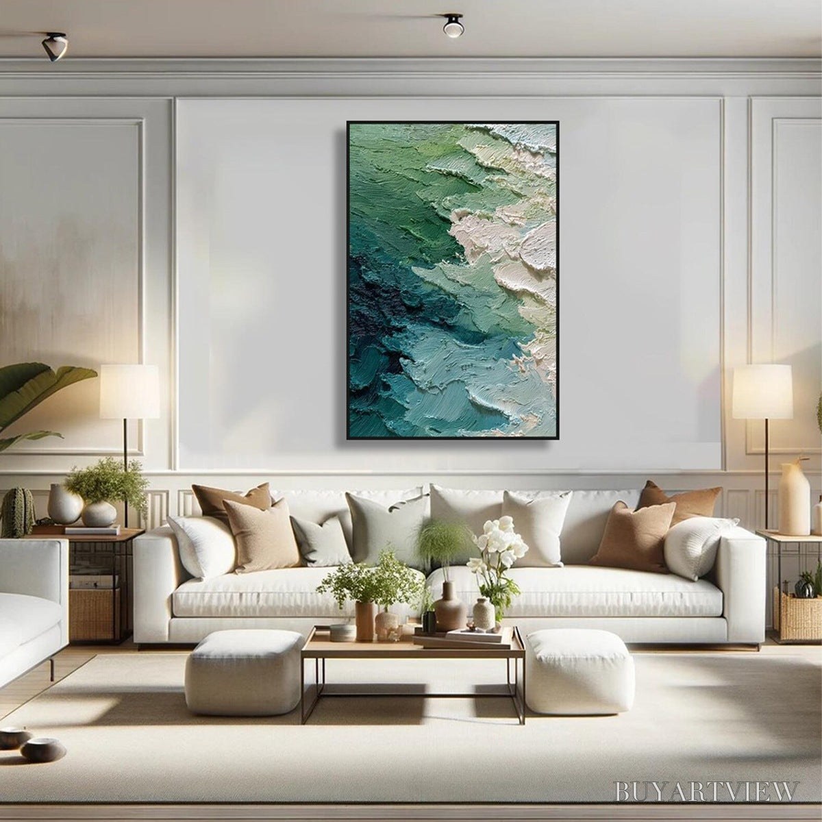 ARTOVITAS Emerald Tide – Textured Wabi Sabi Abstract Painting - image 6
