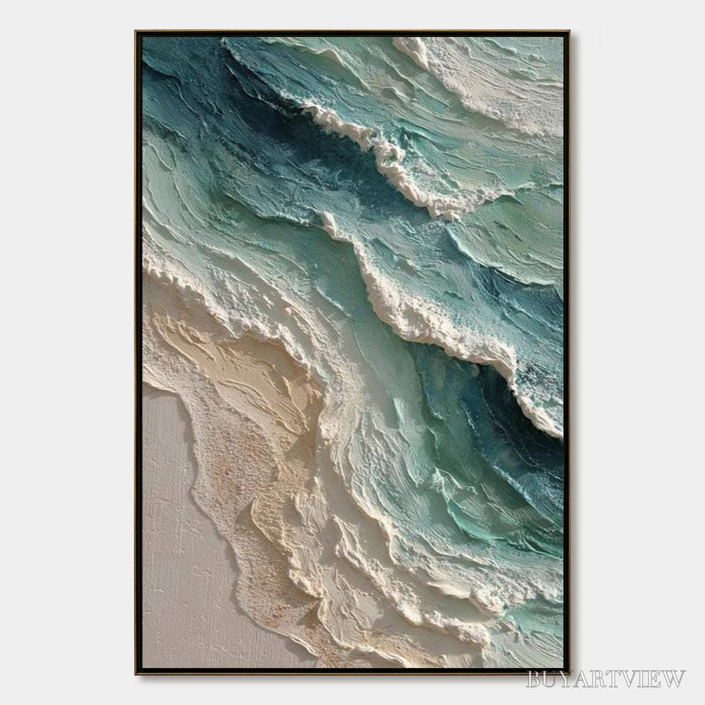 ARTOVITAS Aquamarine Rush – Textured Impasto Ocean Wave Painting - image 1