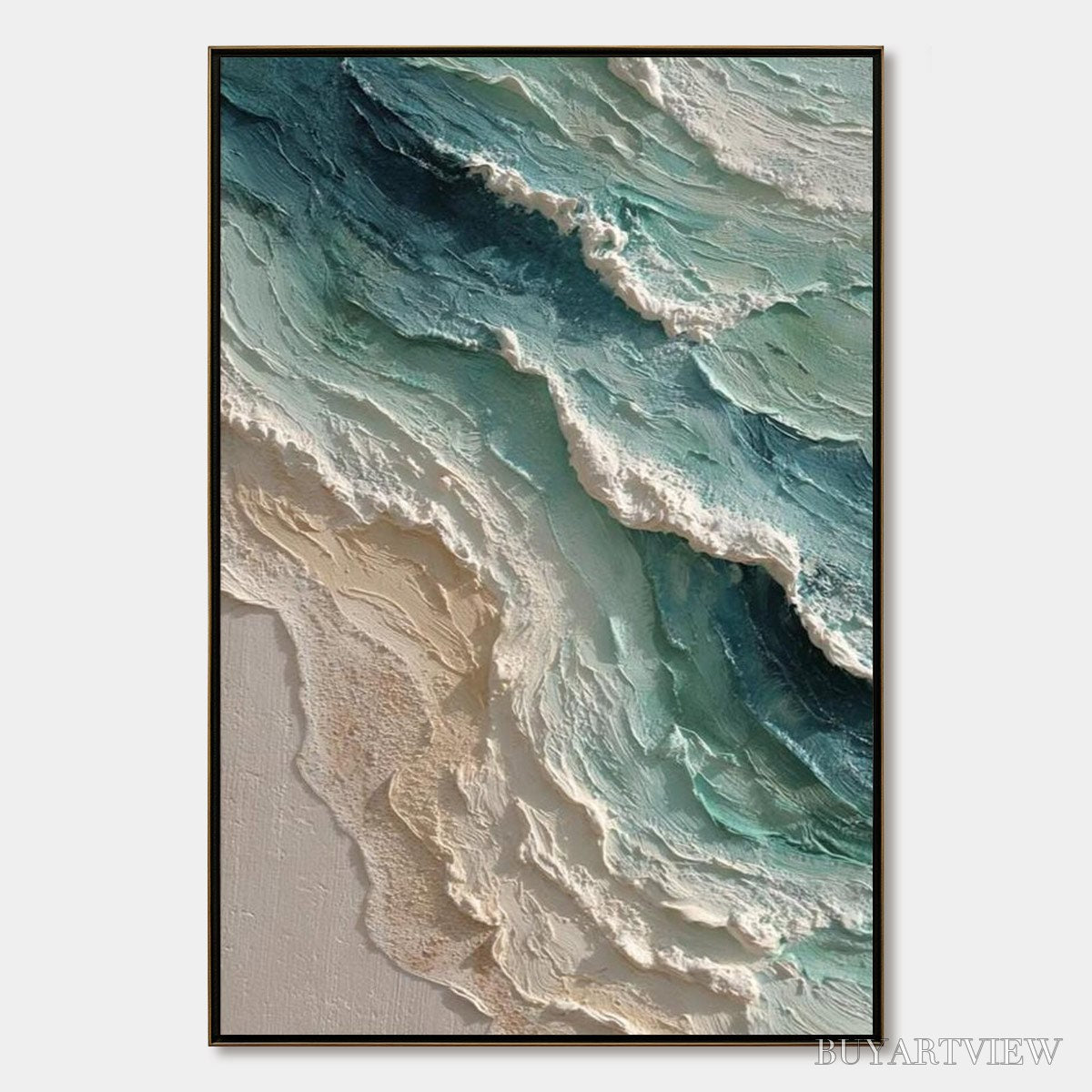 ARTOVITAS Aquamarine Rush – Textured Impasto Ocean Wave Painting - image 1