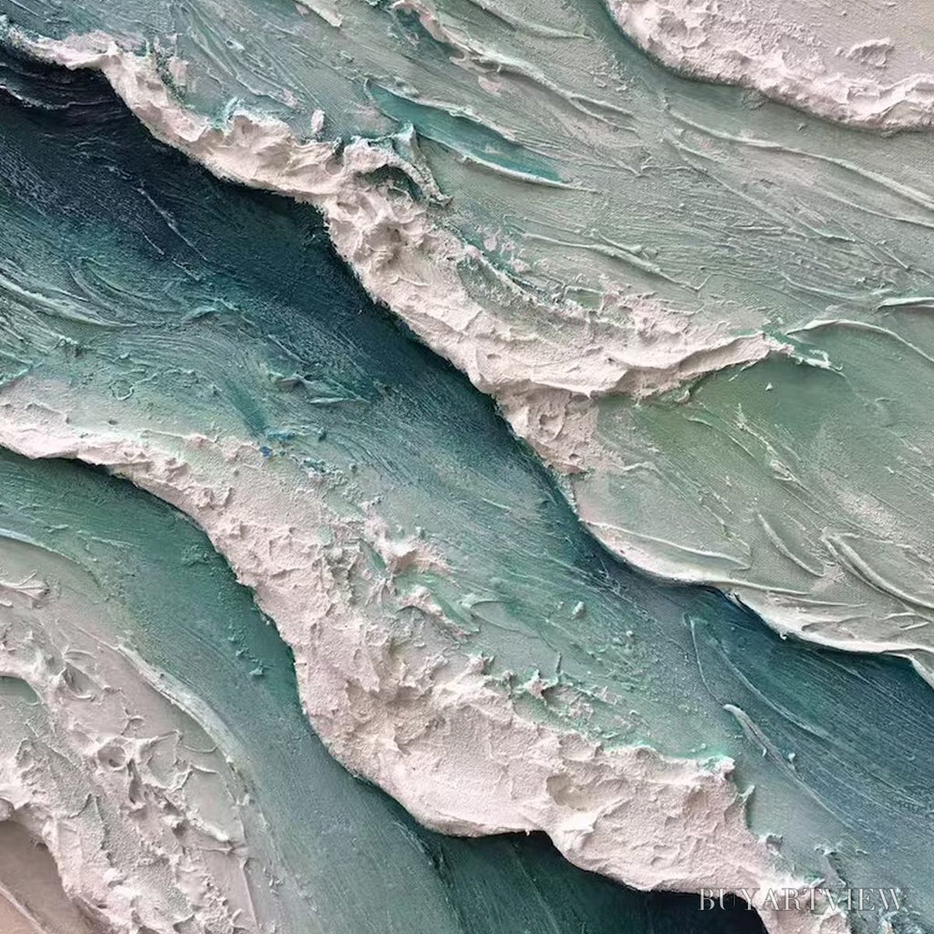 ARTOVITAS Aquamarine Rush – Textured Impasto Ocean Wave Painting - image 3