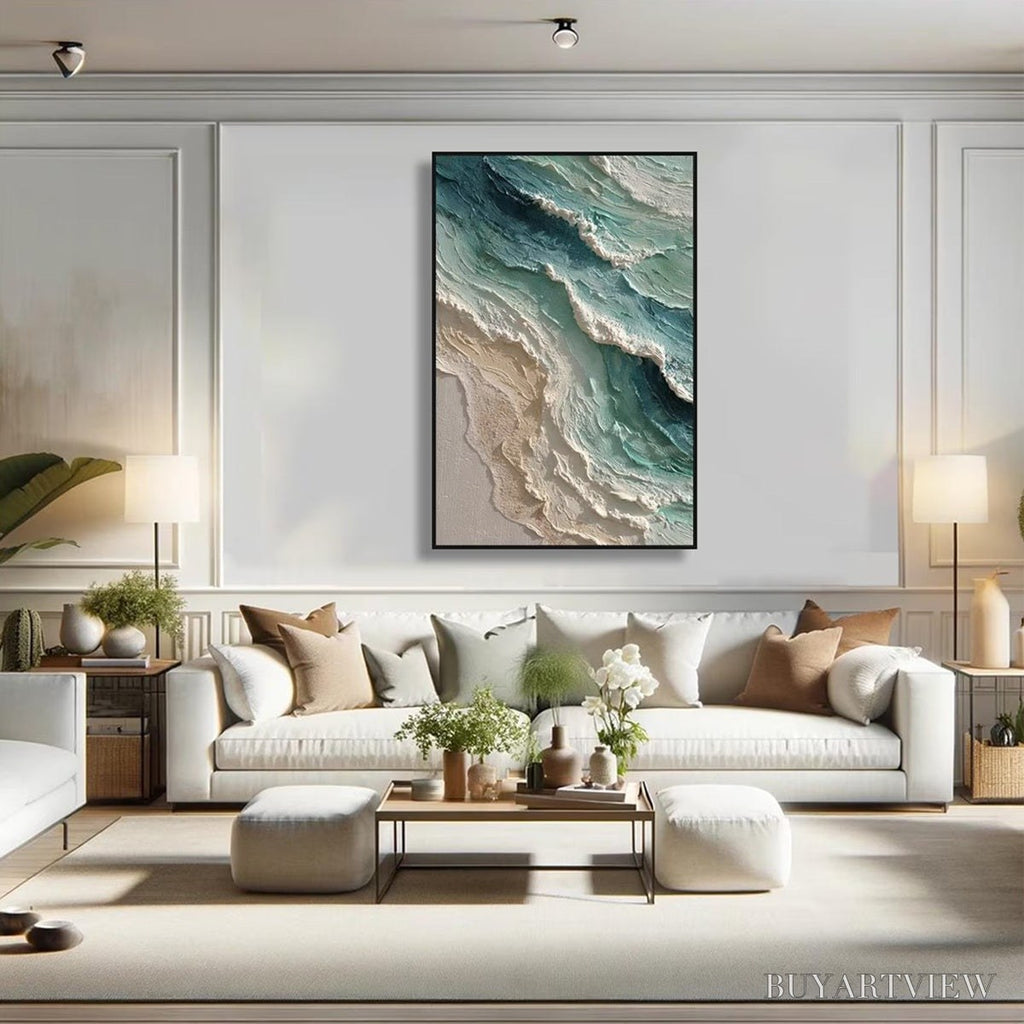 ARTOVITAS Aquamarine Rush – Textured Impasto Ocean Wave Painting - image 4
