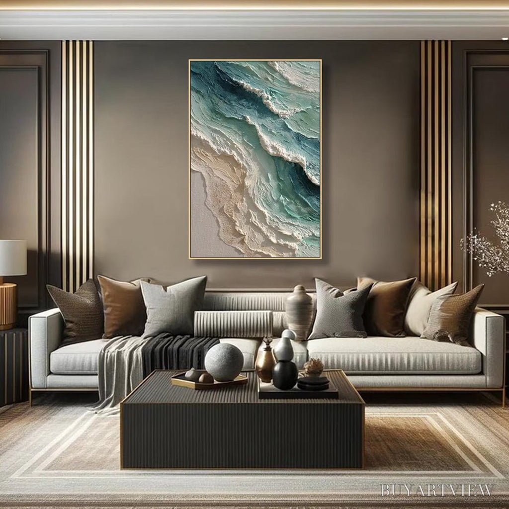 ARTOVITAS Aquamarine Rush – Textured Impasto Ocean Wave Painting - image 5