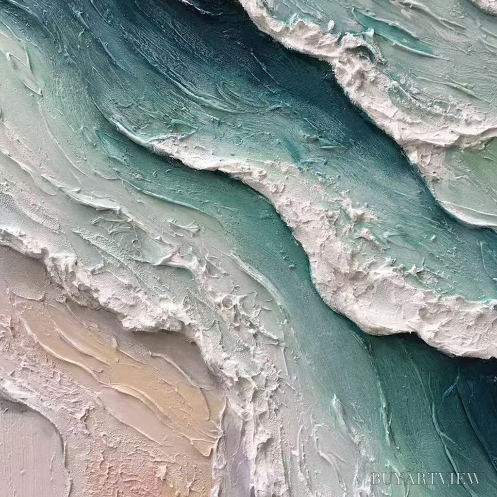 ARTOVITAS Aquamarine Rush – Textured Impasto Ocean Wave Painting - image 6
