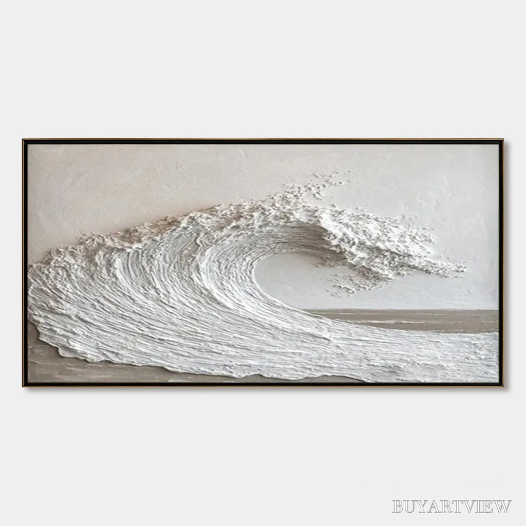 ARTOVITAS White Crest – Textured Minimalist Ocean Wave Painting - image 1